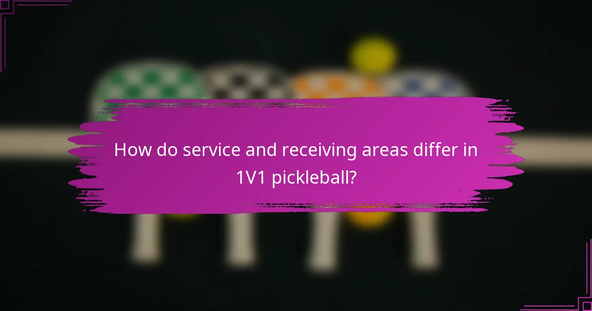 How do service and receiving areas differ in 1V1 pickleball?